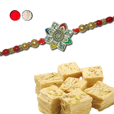 "Rakhi - FR- 8160 A (Single Rakhi), 500gms of Haldiram Soan papdi(ED) - Click here to View more details about this Product